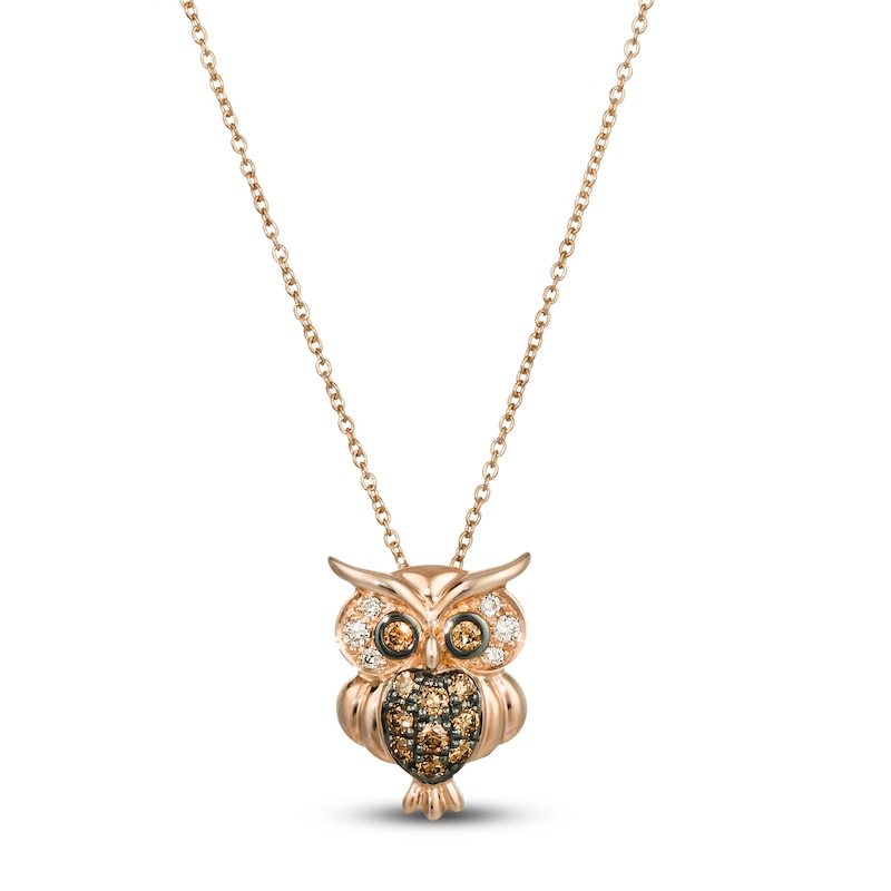 Main Image 1 of Le Vian Diamond Owl Pendant Necklace 1/4 ct tw Diamonds 14K Rose Gold 19"