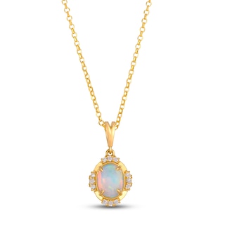 Le Vian Oval-Shaped Natural Opal Necklace 1/10 ct tw Diamonds 14K Honey Gold 19"