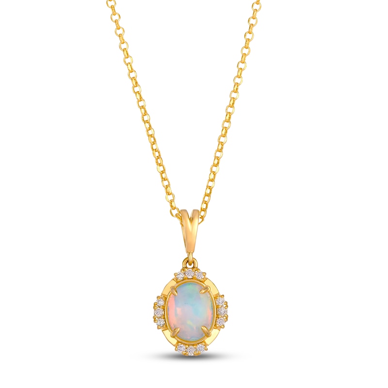 Main Image 1 of Le Vian Oval-Shaped Natural Opal Necklace 1/10 ct tw Diamonds 14K Honey Gold 19"