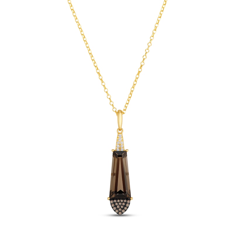 Main Image 1 of Le Vian Tapered Baguette-Cut Natural Chocolate Quartz Necklace 1/8 ct tw Diamonds 14K Honey Gold 19"