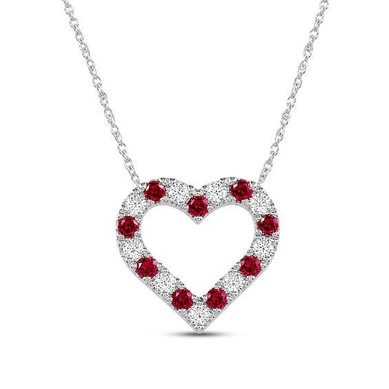 Lab-Created Ruby & Lab-Grown Diamond Heart Necklace 3/8 ct tw 10K White Gold 18"