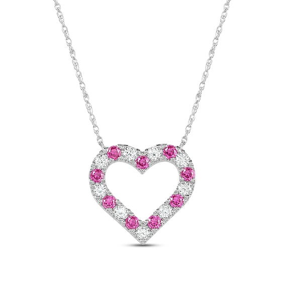 Pink Lab-Created Sapphire & Lab-Grown Diamond Heart Necklace 3/8 ct tw 10K White Gold 18"