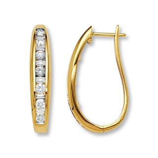 Jared Signature Diamond Hoop Earrings 1-1/2 ct tw Round-cut 14K Yellow Gold