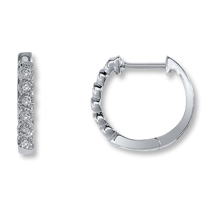 Main Image 1 of Diamond Hoop Earrings 1/8 ct tw Round-cut 10K White Gold