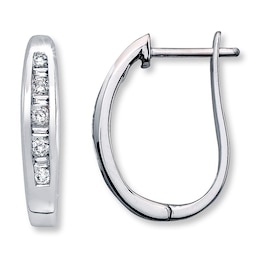 Diamond Hoop Earrings 1/4 ct tw Round/Baguette-Cut 10K White Gold