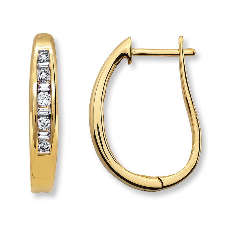 Main Image 1 of Diamond Hoop Earrings 1/4 ct tw Round-cut 10K Yellow Gold