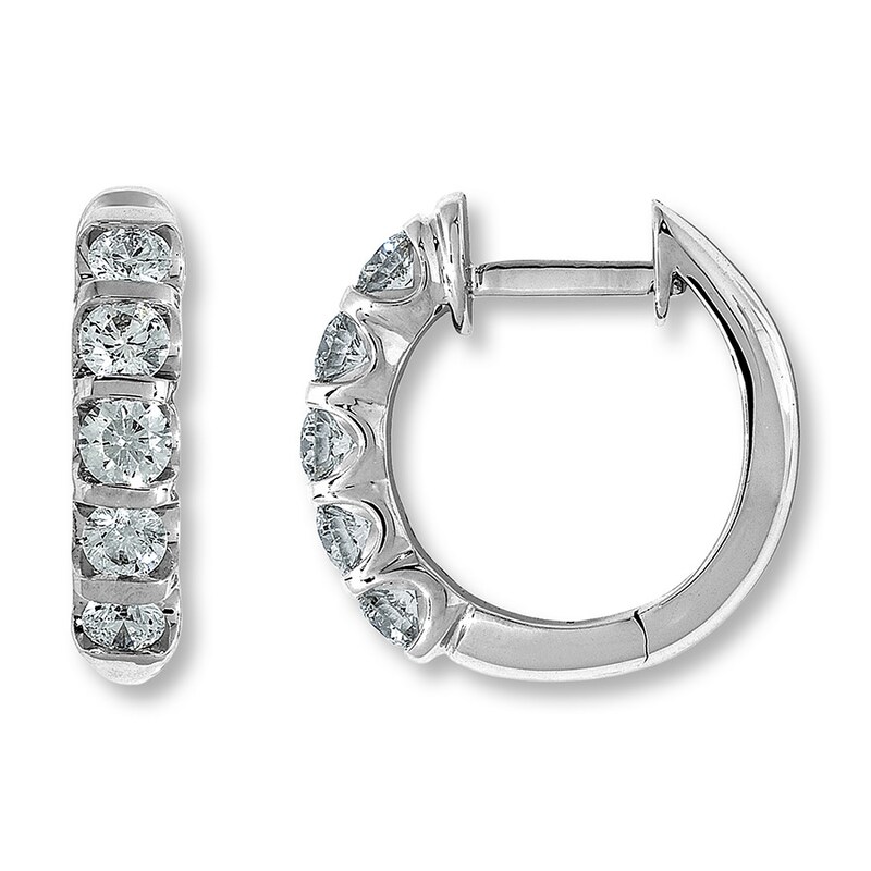 Diamond Hoops 1 ct tw Round 18K White Gold Earrings