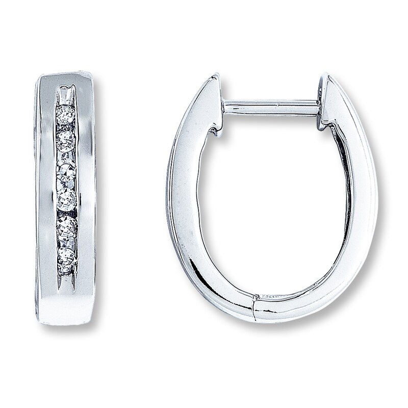Main Image 1 of Diamond Hoop Earrings 1/8 ct tw Round-cut 10K White Gold