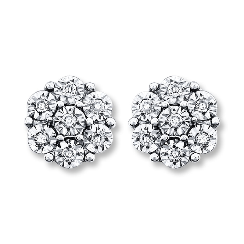 Diamond Flower Earrings 1/15 ct tw Round-cut Sterling Silver