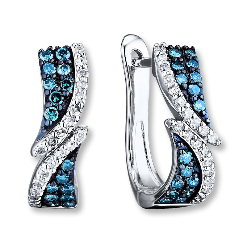 Main Image 1 of Diamond Hoop Earrings 1/3 ct tw Blue/White 10K White Gold