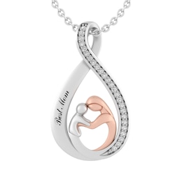 1/15 ct tw Diamond Sterling Silver & 10K Rose Gold Mother and Child Necklace (1 Line)