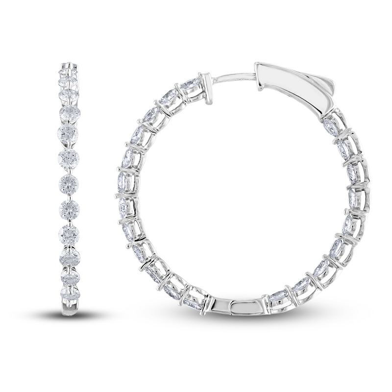 Main Image 1 of Diamond Hoop Earrings 2-1/2 ct tw Round 14K White Gold
