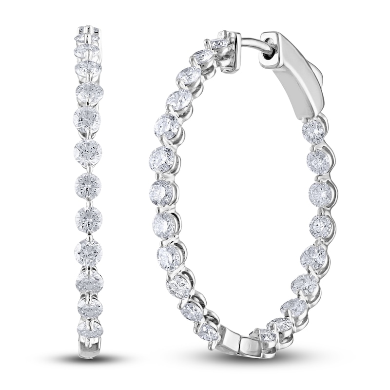 Main Image 2 of Diamond Hoop Earrings 2-1/2 ct tw Round 14K White Gold