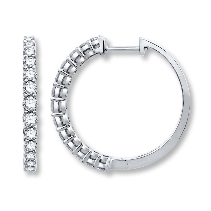 Diamond Hoop Earrings 1 ct tw Round-cut 14K White Gold