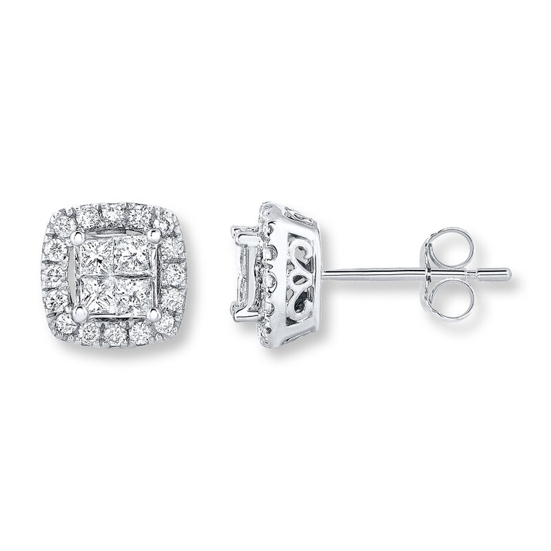 Main Image 1 of Diamond Earrings 3/4 ct tw Princess-cut 14K White Gold