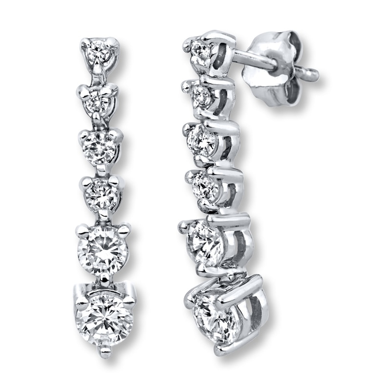 Diamond Dangle Earrings 1 ct tw Round 14K White Gold