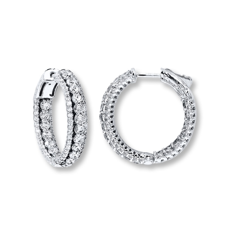Diamond Hoop Earrings 3 ct tw Round-cut 14K White Gold