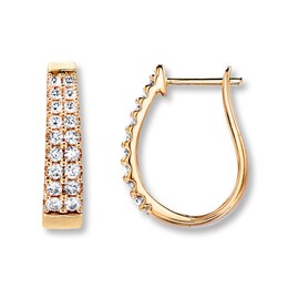 Oval Hoop Earrings 1 ct tw Round-cut 14K Yellow Gold