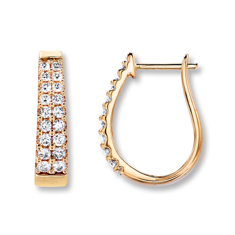 Main Image 1 of Oval Hoop Earrings 1 ct tw Round-cut 14K Yellow Gold