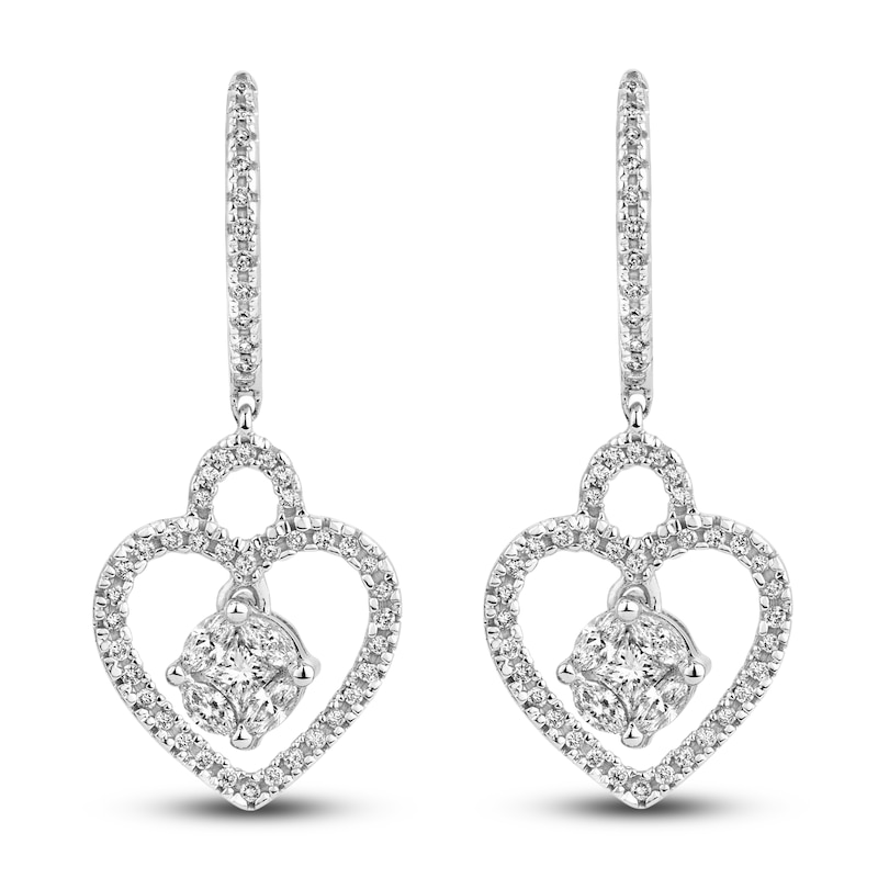 Heart Earrings 3/4 ct tw Diamonds 14K White Gold