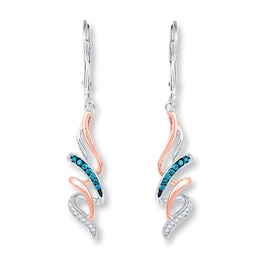 Diamond Earrings 1/8 ct tw Blue/White Sterling Silver/10K Gold
