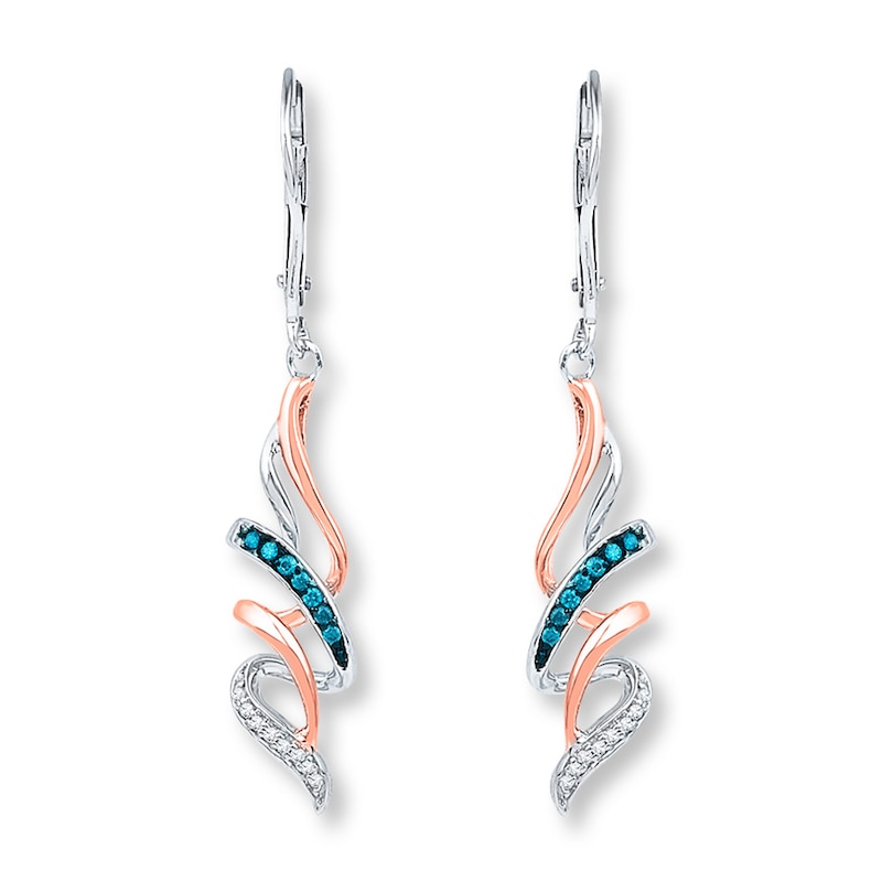 Main Image 1 of Diamond Earrings 1/8 ct tw Blue/White Sterling Silver/10K Gold