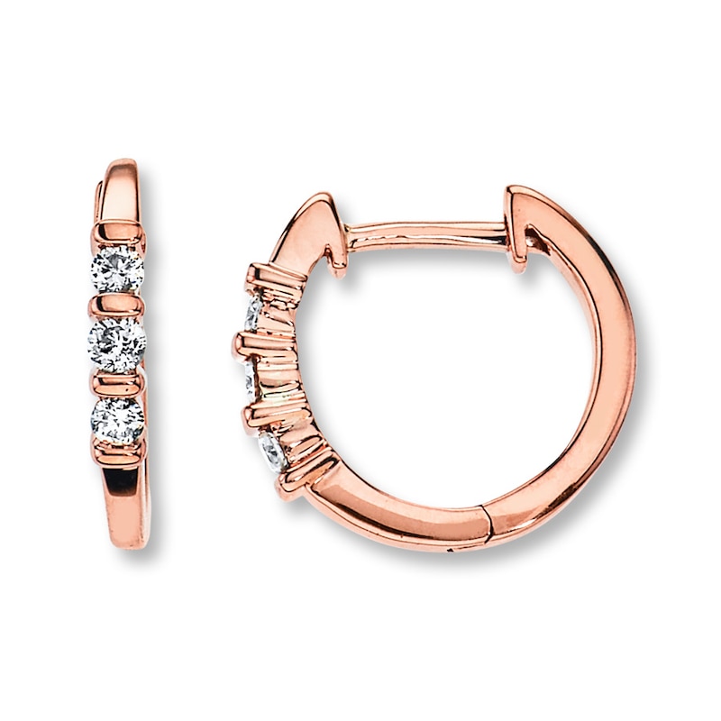 Main Image 1 of Diamond Hoop Earrings 1/5 ct tw Round-cut 10K Rose Gold