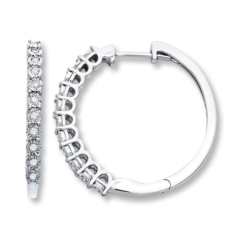 Diamond Hoop Earrings 1/4 ct tw Round-cut 10K White Gold