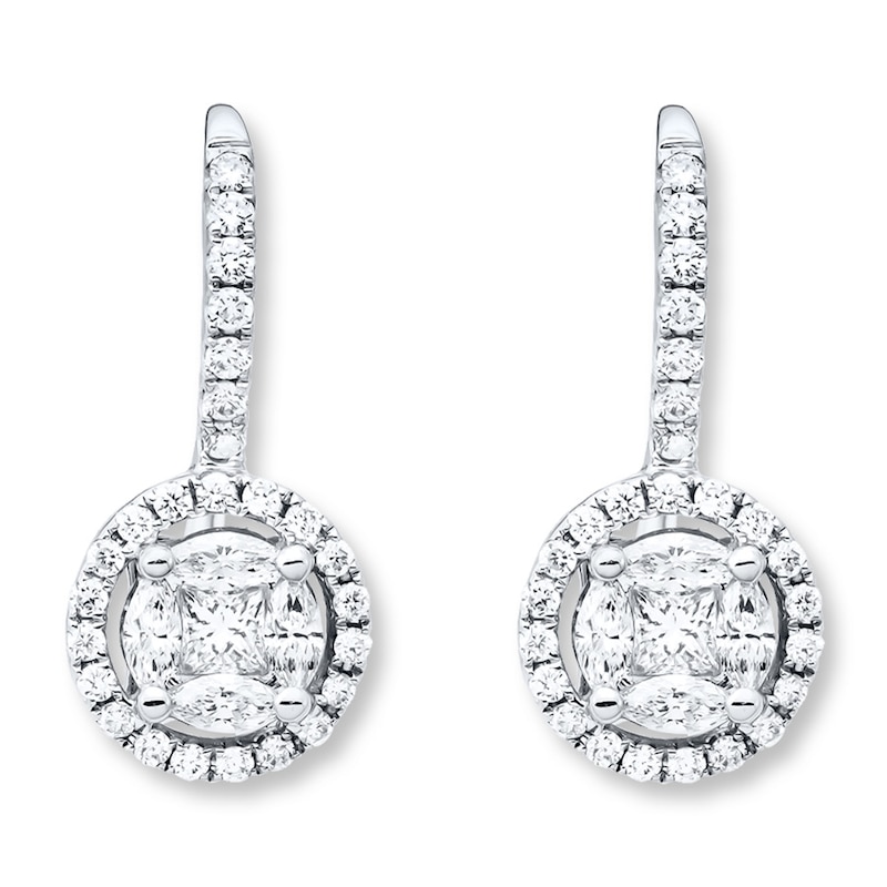 Diamond Drop Earrings 3/4 carat tw 14K White Gold