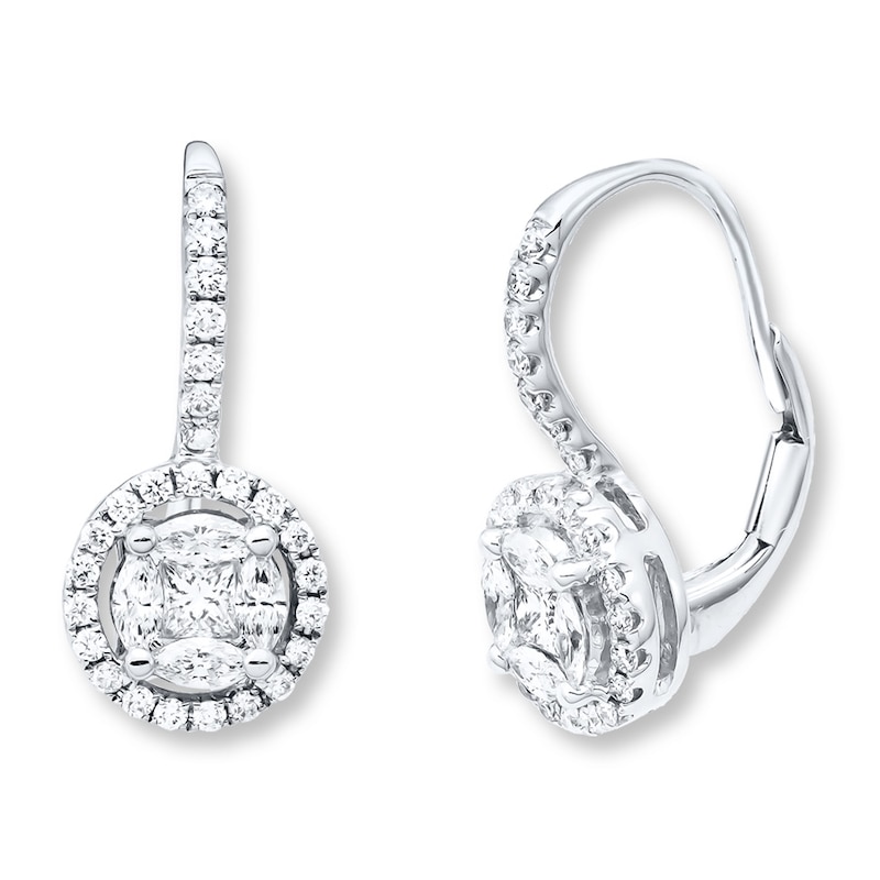 Diamond Drop Earrings 3/4 carat tw 14K White Gold