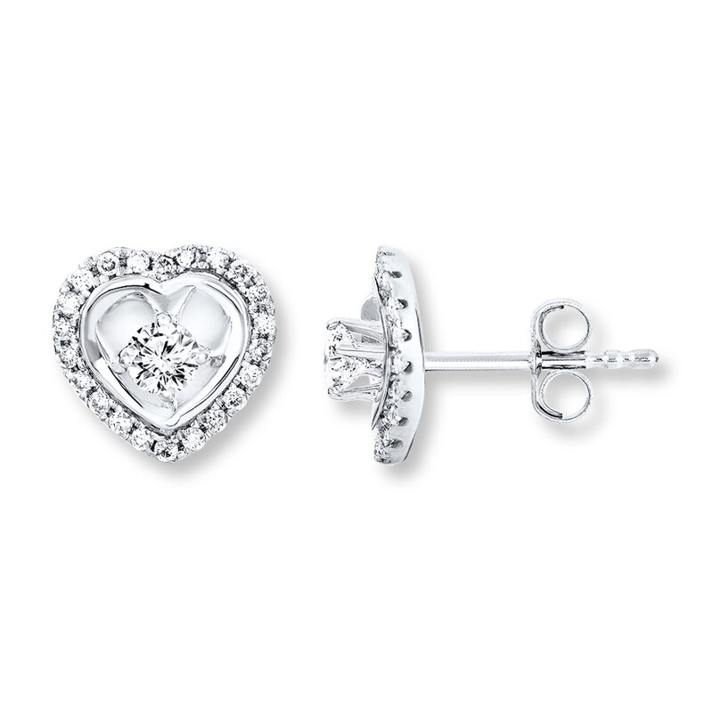 Diamond Heart Earrings 1/2 ct tw Round-cut 14K White Gold