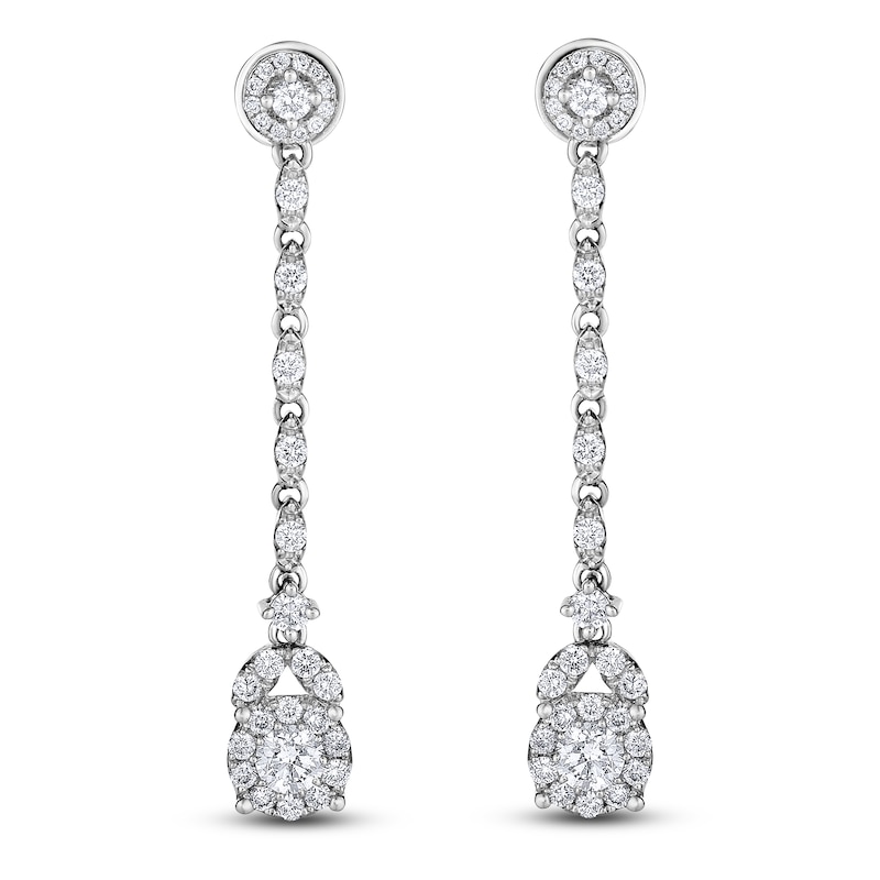 Diamond Drop Earrings 1 ct tw Round-cut 14K White Gold