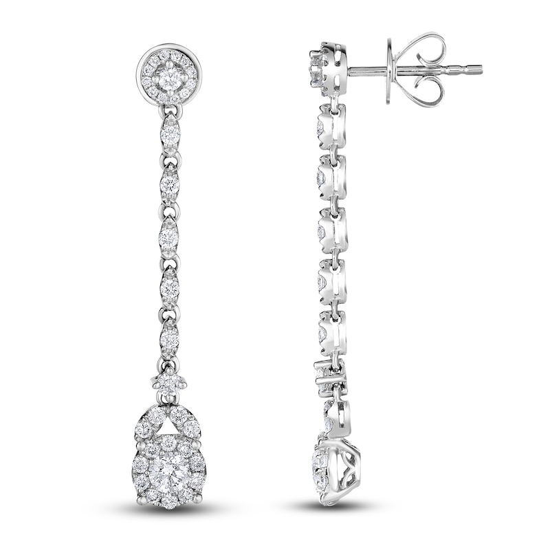 Diamond Drop Earrings 1 ct tw Round-cut 14K White Gold