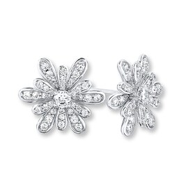 Diamond Flower Earrings 1 ct tw Round-cut 10K White Gold