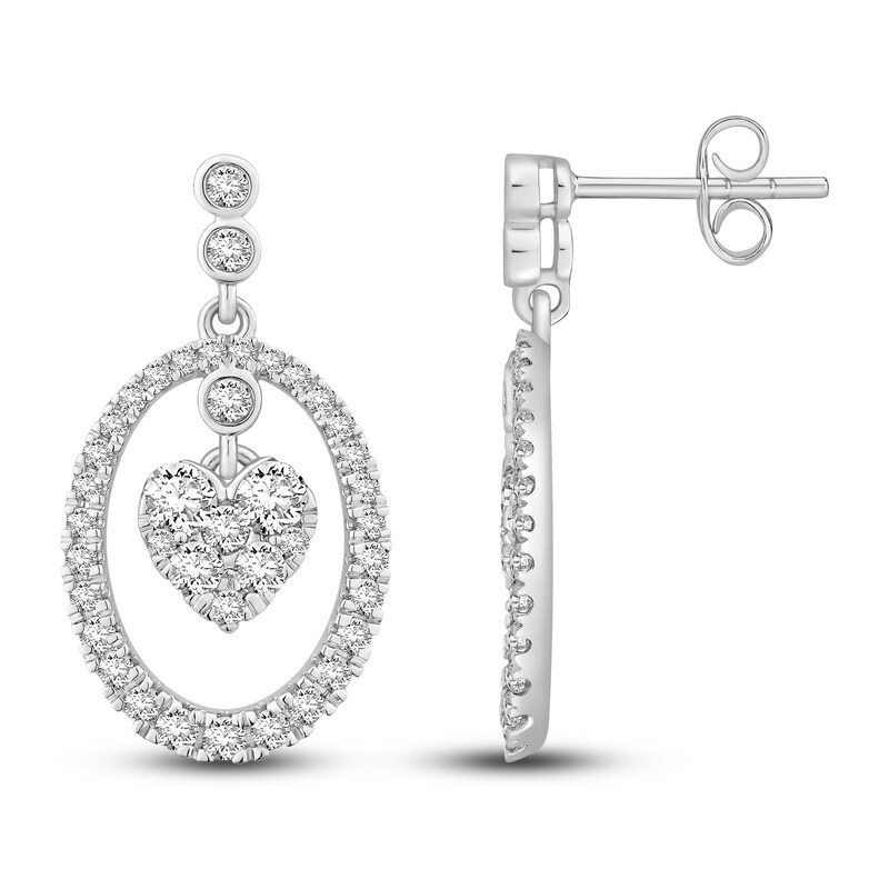 Diamond Dangle Earrings 1 ct tw Round-cut 14K White Gold
