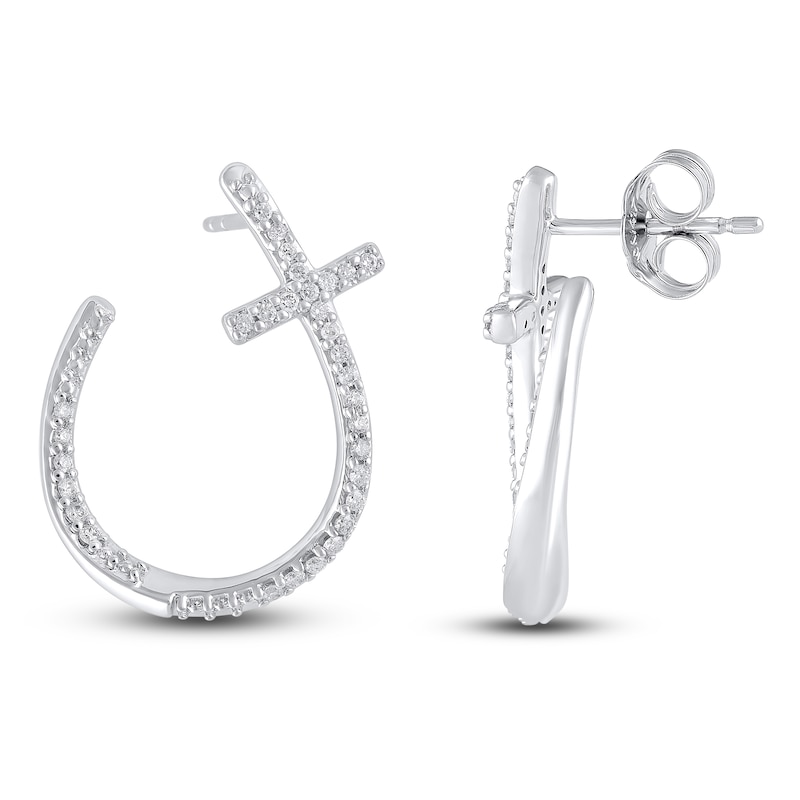 Diamond Hoop/Cross Earrings 1/5 Carat tw 10K White Gold