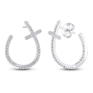 Diamond Hoop/Cross Earrings 1/5 Carat tw 10K White Gold | Jared