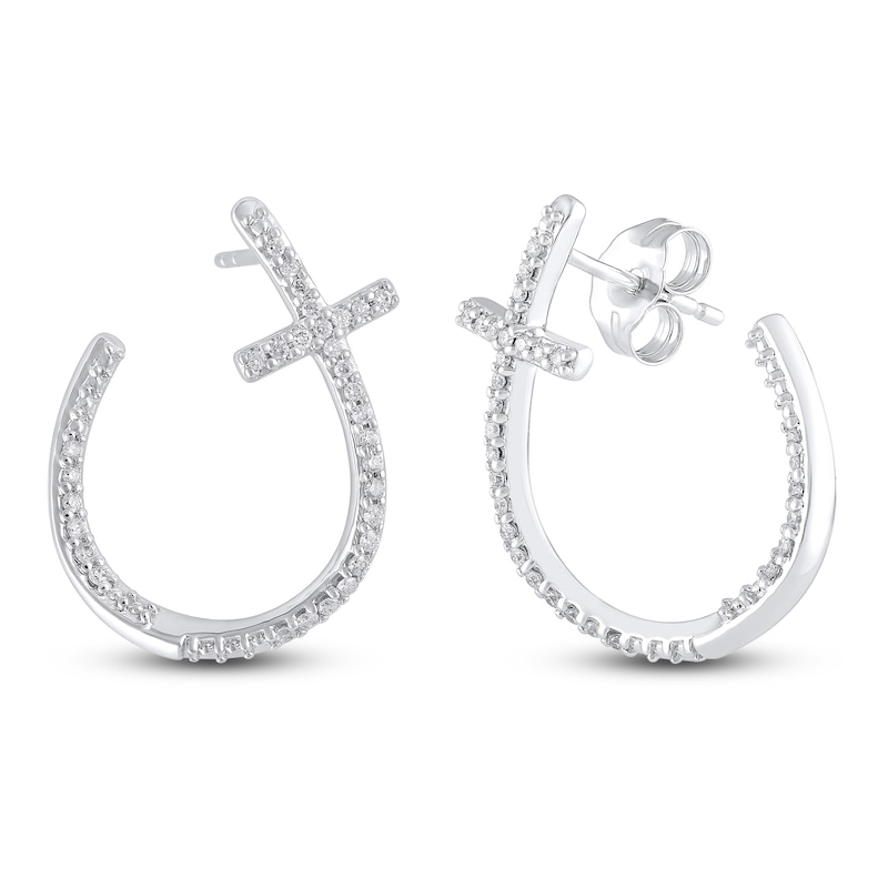 Diamond Hoop/Cross Earrings 1/5 Carat tw 10K White Gold