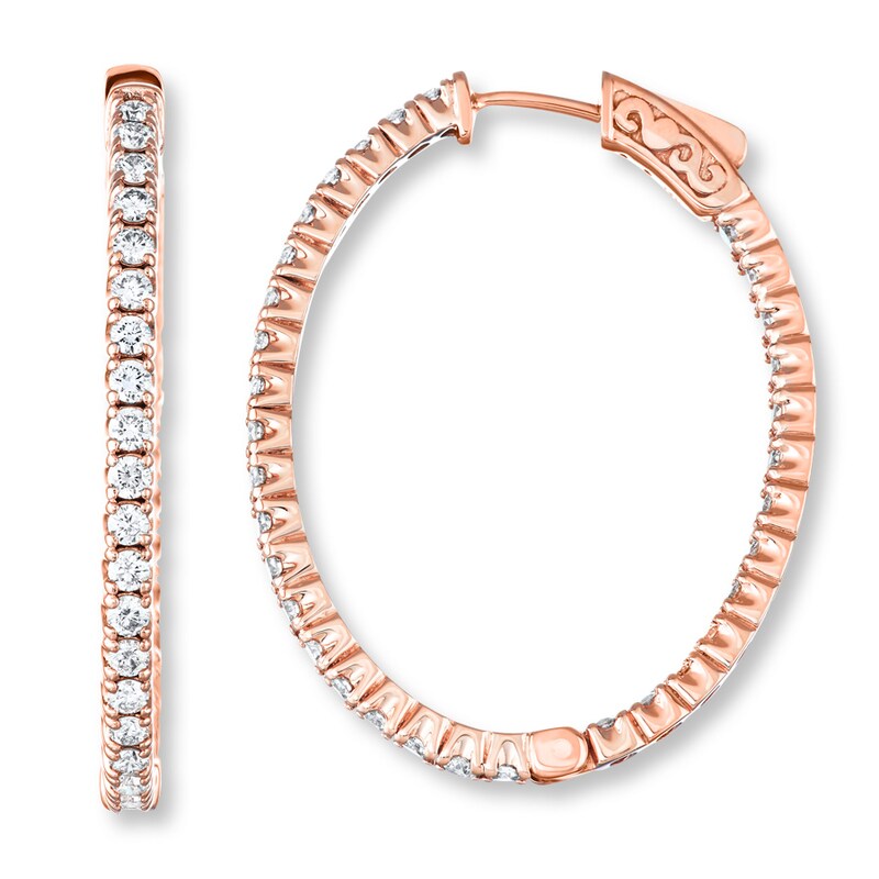 Diamond Hoop Earrings 2 ct tw Round-cut 14K Rose Gold