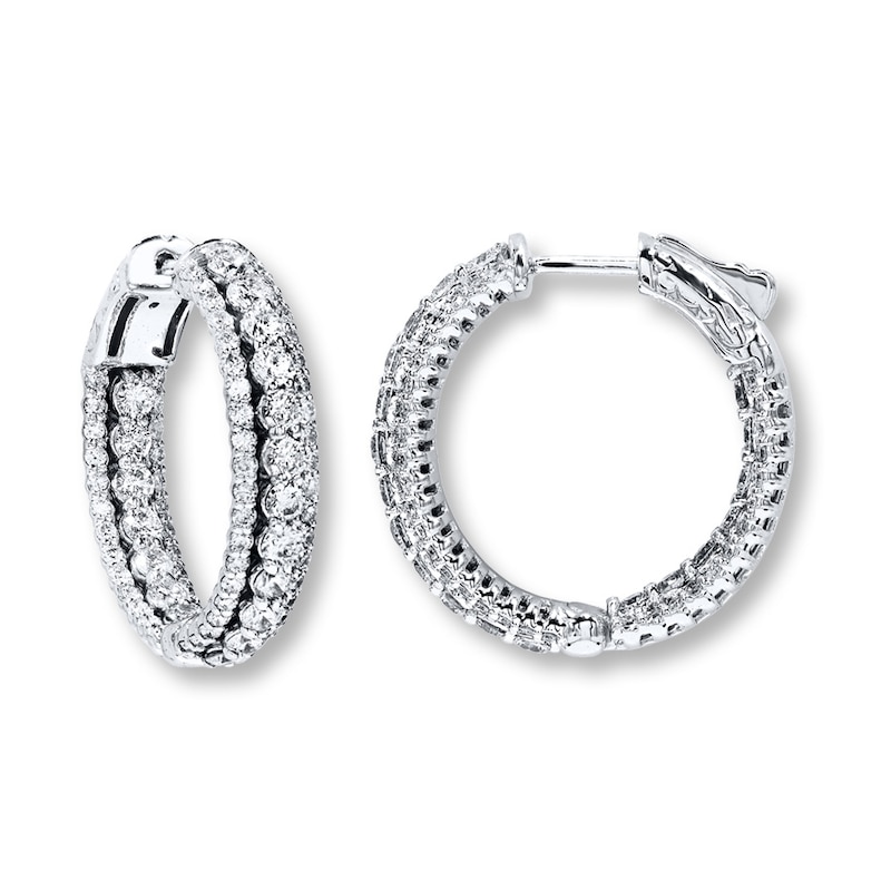 Diamond Hoop Earrings 3 ct tw Round-cut 14K White Gold