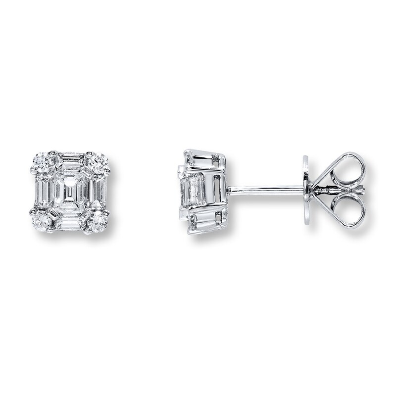 Diamond Earrings 3/4 ct tw Emerald-cut 14K White Gold