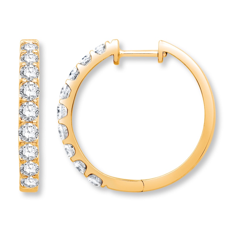 Diamond Hoop Earrings 1-1/2 ct tw Round 14K Yellow Gold
