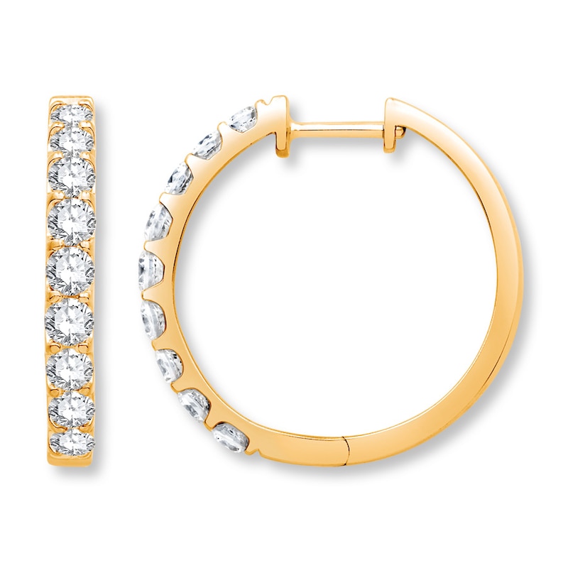 Main Image 1 of Diamond Hoop Earrings 1-1/2 ct tw Round 14K Yellow Gold