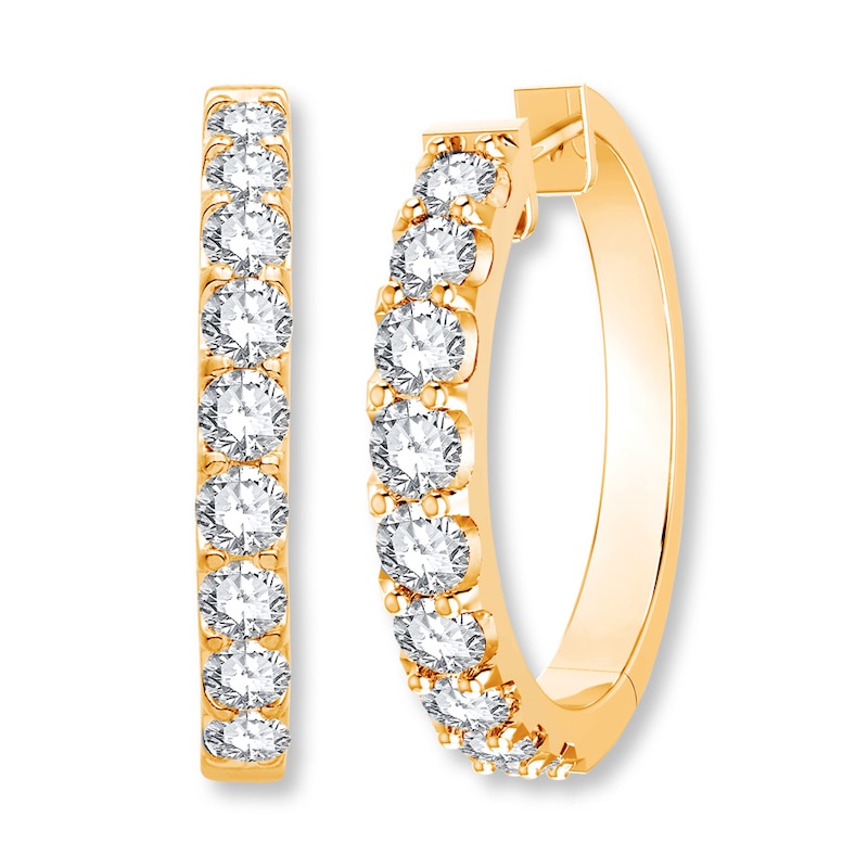 Main Image 2 of Diamond Hoop Earrings 1-1/2 ct tw Round 14K Yellow Gold