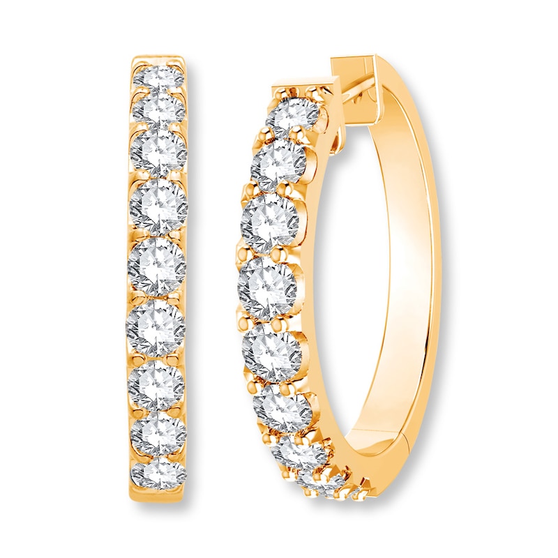 Diamond Hoop Earrings 1-1/2 ct tw Round 14K Yellow Gold