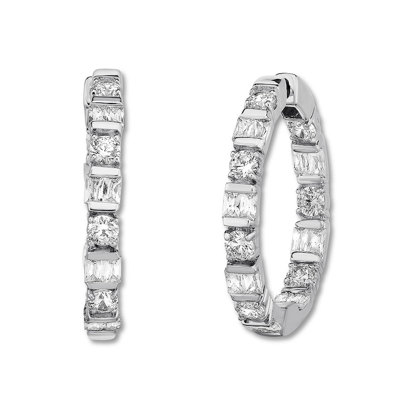 Main Image 1 of Diamond Hoop Earrings 1-3/4 ct tw Round & Baguette-cut 14K White Gold