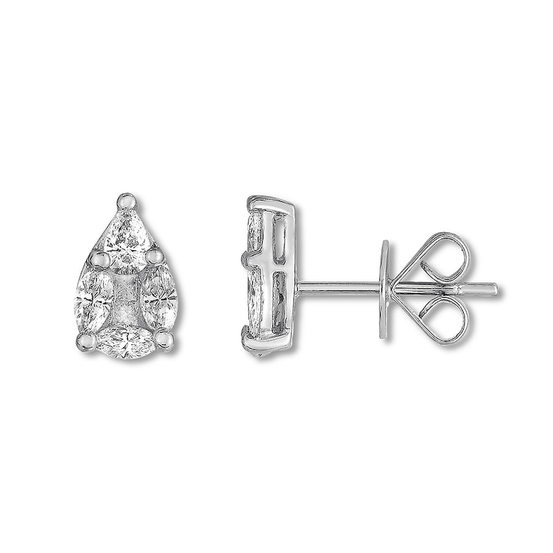 Diamond Earrings 3/4 ct tw Princess/Pear-shaped/Marquise 14K White Gold