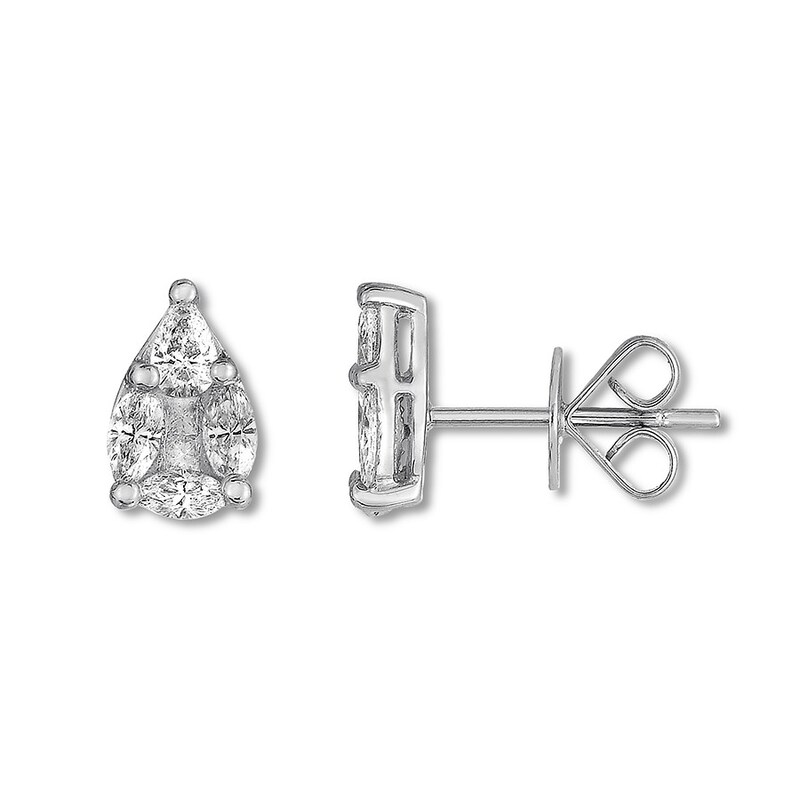 Diamond Earrings 3/4 ct tw Princess/Pear-shaped/Marquise 14K White Gold