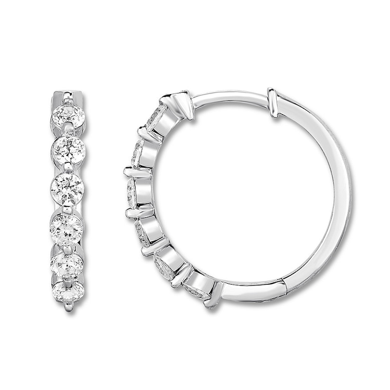 Main Image 1 of Diamond Hoop Earrings 1 ct tw Round-cut 14K White Gold