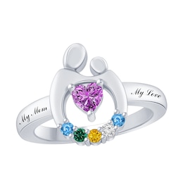 Family Birthstone Mother and Child Ring (2-6 Stones and 2 Lines)